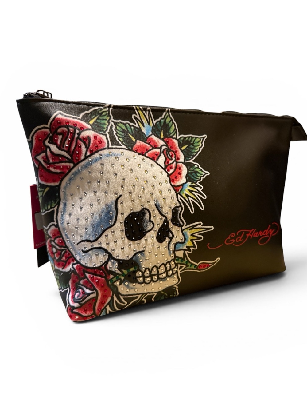 Ed Hardy Black Skull & Roses Cosmetic Pouch Large